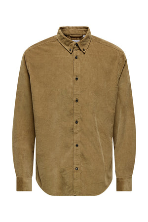 ONLY & SONS Michael Regular Fit Stretch Cord Hemd LS Otter