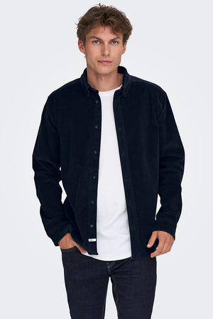 ONLY & SONS Michael Regular Fit Stretch Cord Hemd LS Navy Blazer