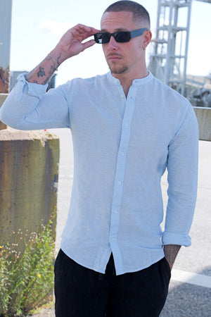 ONLY & SONS Caiden LS Linen Mao Hemd Cashmere Blue