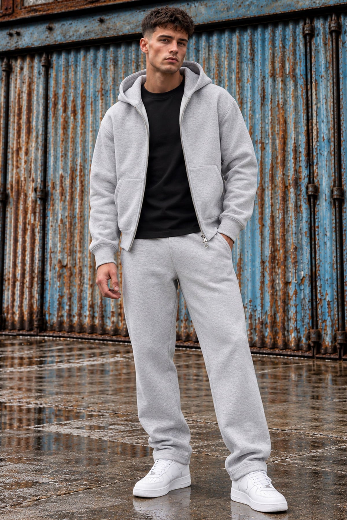 Jack & Jones Legacy Sweat Scuba Zip Hoodie Light Grey Melange