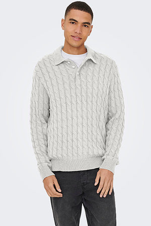 ONLY & SONS Kicker Cabel Polo Knit Antique White