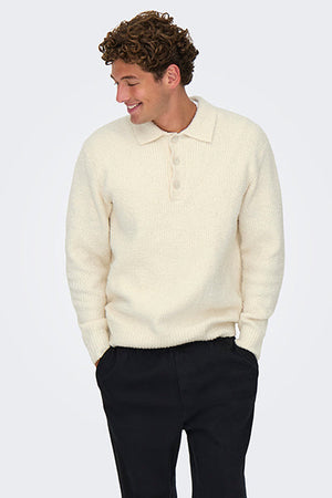 ONLY & SONS Dale Relaxed Fit Polo Knit Gardenia