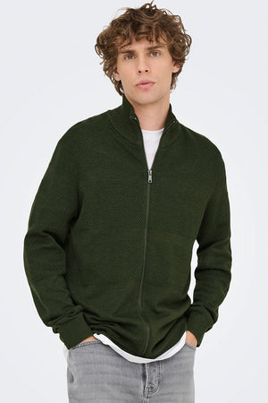 ONLY & SONS Malik Regular Zip Cardigan Knit Olive Night