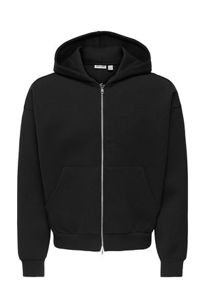 ONLY & SONS Goyle Box Fit Scuba Zip Hoodie Black