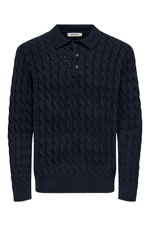 ONLY & SONS Kicker Cabel Polo Knit Dark Navy