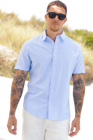 Selected Regular Sun Linen Hemd SS Cashmere Blue / White