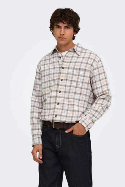 Only & Sons Gudmund Loose LS Checked Shirt Canteen