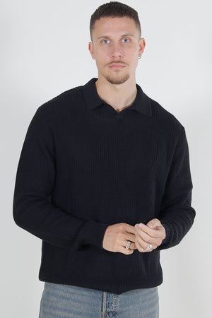 Jack & Jones Relaxed Fit Structered Knit Polo Black