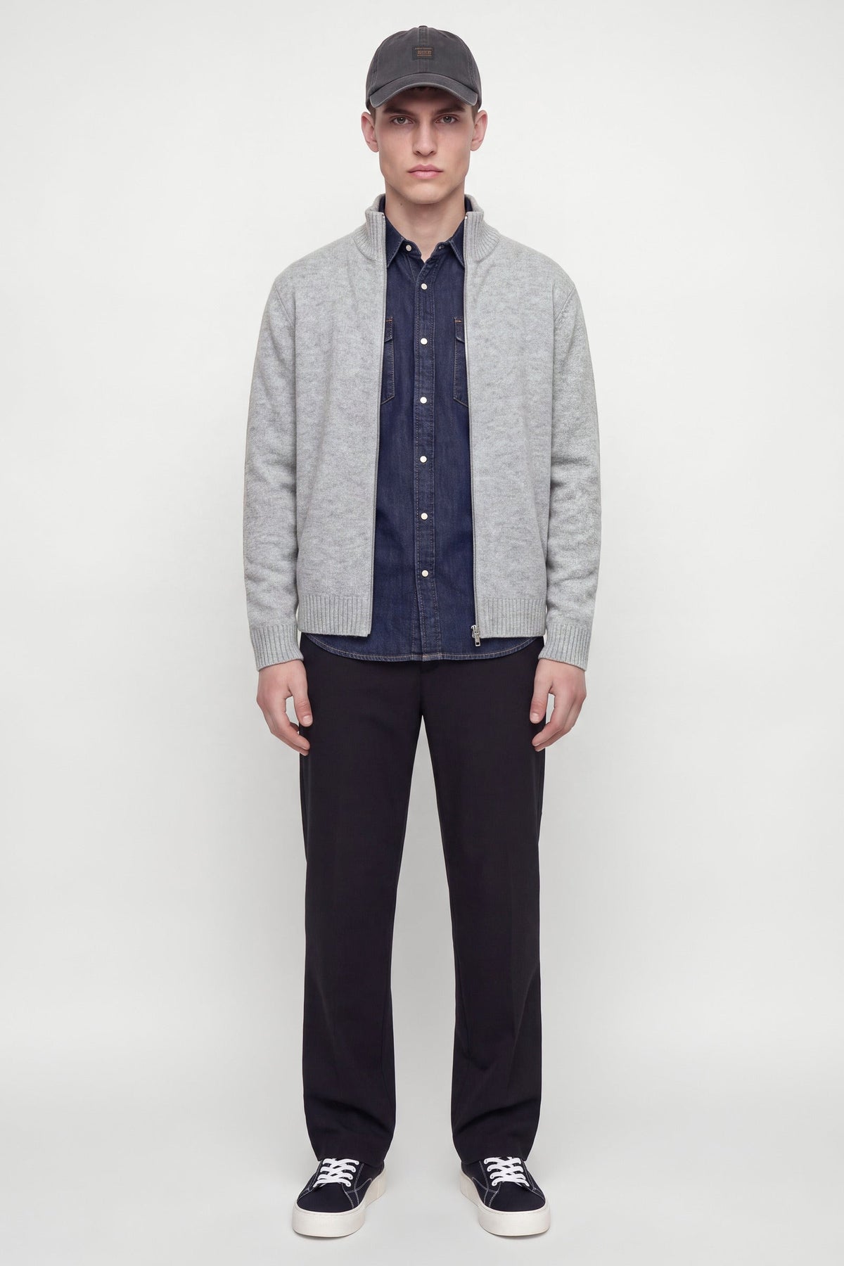 Jack & Jones Soho Ollie Knit High Neck Zip Car Light Grey Melange