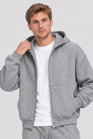 ONLY & SONS Goyle Box Fit Scuba Zip Hoodie Grey Melange