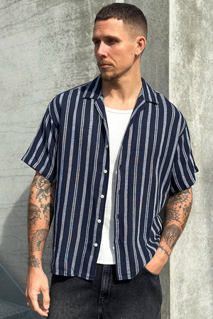 Jack & Jones Enzo Stripe Resort Hemd SS Sky Captain