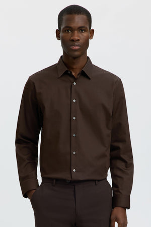 Selected Filip Performance Slim LS Shirt Dark Brown