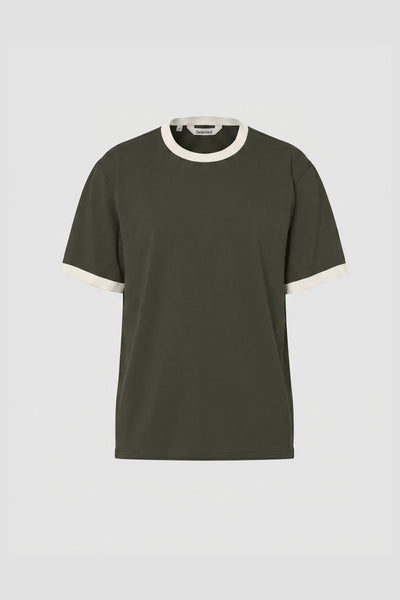 Selected Taj Ringer Mid Peach O-Neck Tee Forest Night