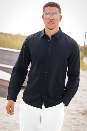 Selected Slim Sun Linen Hemd LS Black