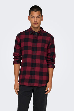 Only & Sons Gudmund LS Checked Shirt Cabernet