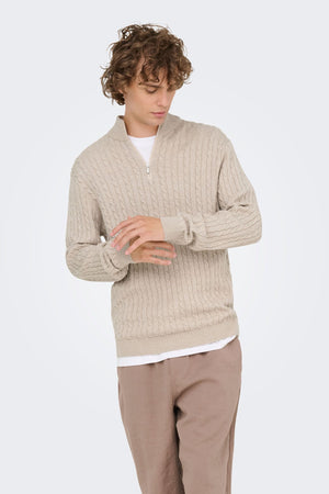 Only & Sons Loui Reg 12 Cabel Half Zip Knit Oatmeal