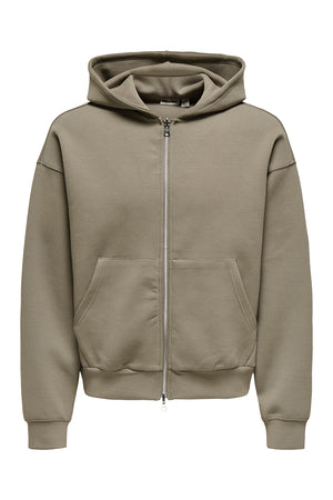 ONLY & SONS Goyle Box Fit Subca Zip Hoodie Walnut