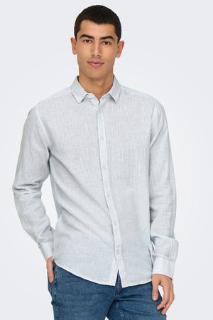 ONLY & SONS Caiden LS Stripe Linen Hemd Cashmere Blue