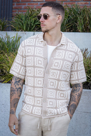 ONLY & SONS Bart Relax SS Knit Hemd Silver Lining