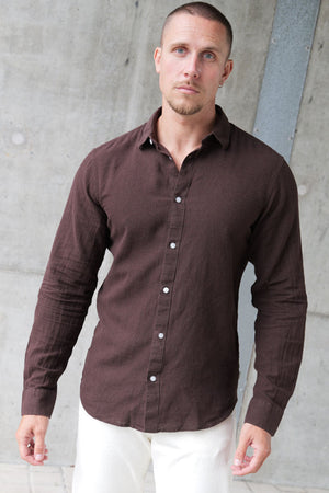 ONLY & SONS Caiden LS Linen Hemd Coffee Bean