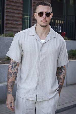 ONLY & SONS Latham Resort Linen Structure Hemd Silver Lining