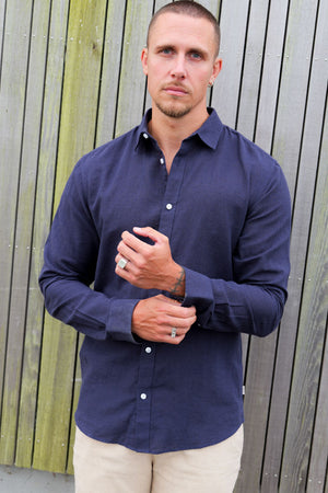 ONLY & SONS Caiden LS Linen Hemd Night Sky