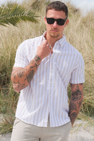 Selected Regular Sun Linen Hemd SS Pure Cashmere Stripe