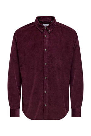ONLY & SONS Michael Regular Fit Stretch Cord Hemd LS Port Royale