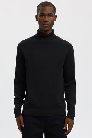 Selected Dane LS Structure Knit Roll Neck Black