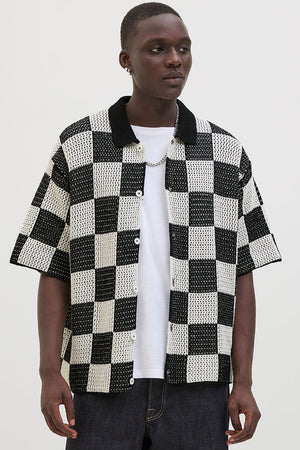 Jack & Jones Athletico Loose Fit Crochet Polo Hemd SS Black