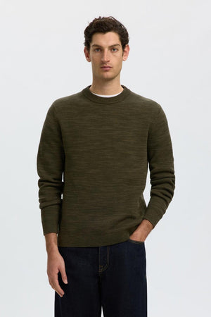 Selected Dane LS Knit Structure Crew Neck Forest Night