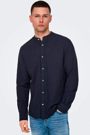 ONLY & SONS CAIDEN LS SOLID LINEN MAO Hemd Night Sky