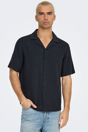 ONLY & SONS Latham Resort Linen Structure Hemd Dark Navy