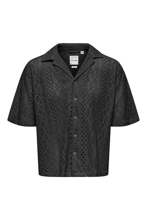 ONLY & SONS Novak Relax Resort SS Lace Hemd Black