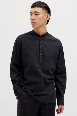 Jack & Jones Summer Half Placket Hemd LS Black