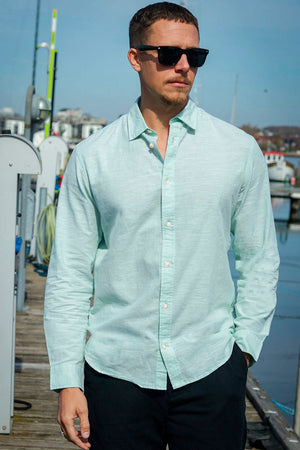 Selected Slim Sun Linen Hemd LS Iceberg Green / White