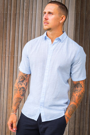 ONLY & SONS Caiden SS Linen Hemd Cashmere Blue