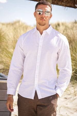 Selected Slim Sun Linen Hemd LS White