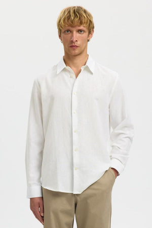 Selected Clay Leinenmischung Langarmhemd Bright White