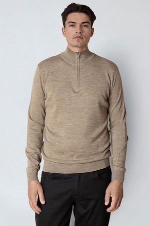 Clean Cut Copenhagen Merino Half Zip Dark beige melange