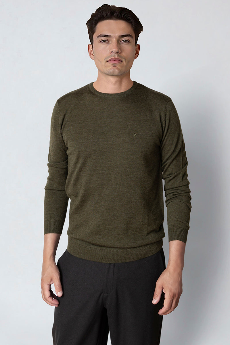 Clean Cut Copenhagen Merino Crew Army Melange