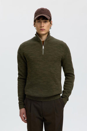 Selected Dane LS Knit Structure Half Zip Forest Night