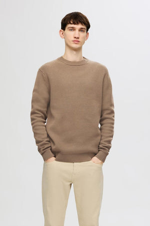 Selected Dane LS Knit Structure Crew Neck Morel