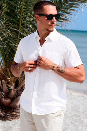 Solid Allan SS Linen Hemd White
