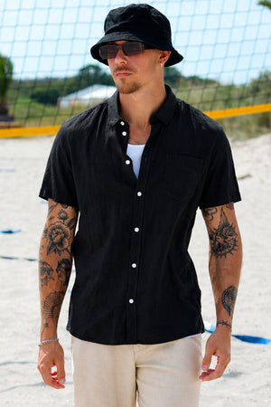 Solid Allan SS Linen Hemd True Black