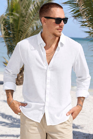 Solid Enea Allan Linen Hemd LS White