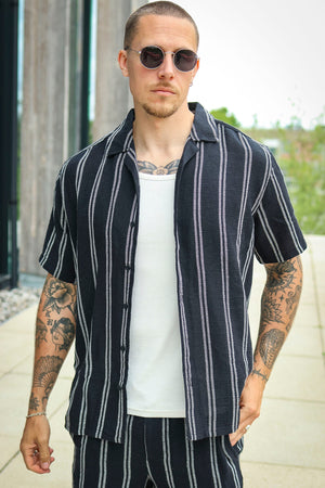 ONLY & SONS Trev Reg Structure Stripe SS Hemd Dark Navy