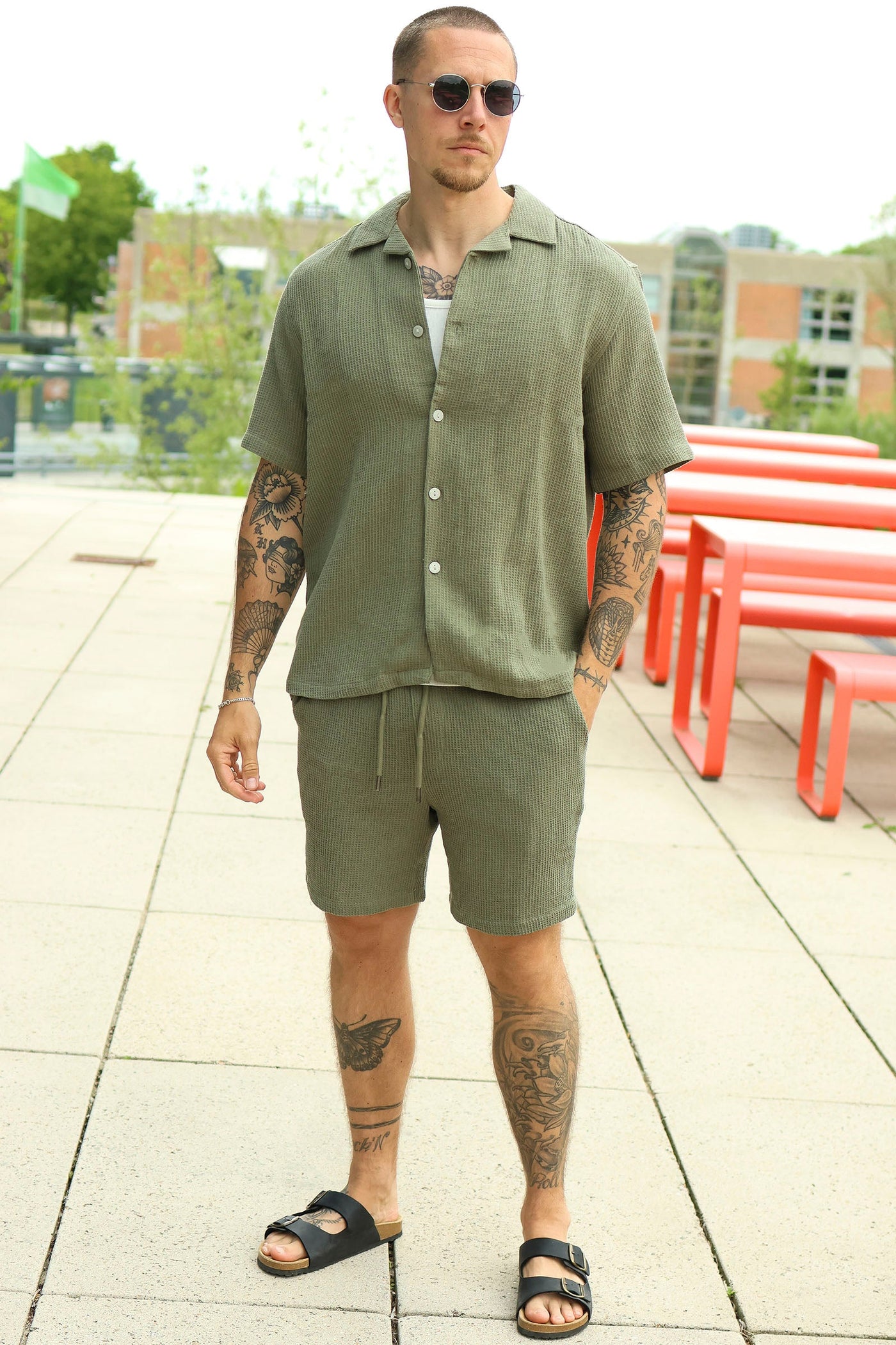 ONLY & SONS Bertil Waffle SS Resort Hemd Deep Lichen Green