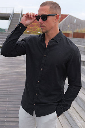 Jack & Jones Summer Hemd Linen Blend LS Black