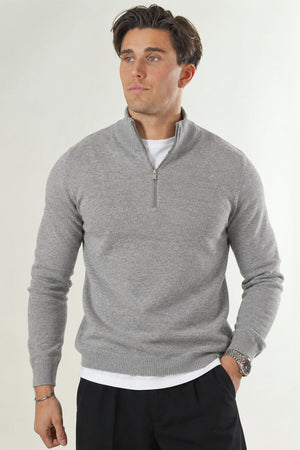 Selected Berg Half Zip Knit Medium Grey Melange